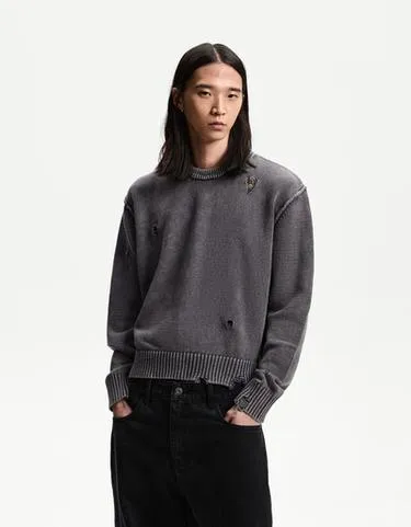 FADED EFFECT RIPPED SWEATER