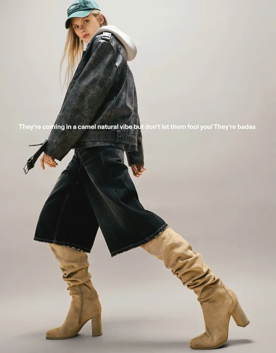 Block-heel slouchy boots