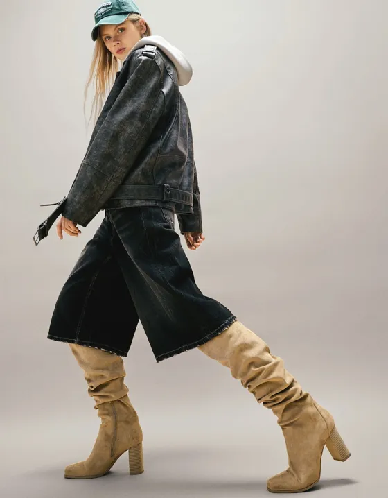 Block-heel slouchy boots