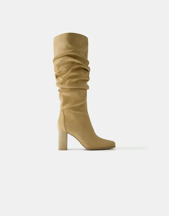 Block-heel slouchy boots