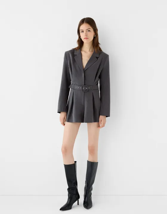 Oversize tailored playsuit with belt